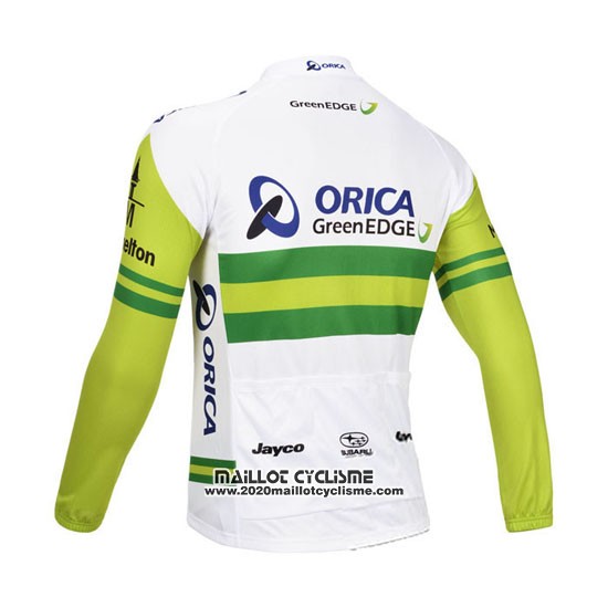 2013 Maillot Ciclismo Orica GreenEDGE Blanc et Vert Manches Longues et Cuissard